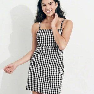 Hollister Co. Black/White Square Neck Checkered Gingham Sun Mini Dress